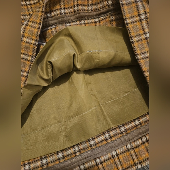 Vtg 60s Corner House Mustard Plaid Wool Tweed Mini Skirt Lined Metal Zipper L/XL - Picture 5 of 9